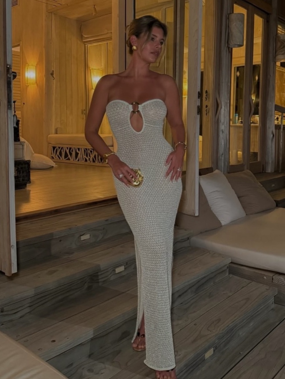 Monday Swimwear MONTEGO BANDEAU DRESS IVORY LUREX LACE CROCHET